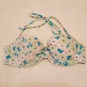 Victoria's Secret 32C Push Up Floral Lace Ruched Strapless Wired Bikini Swim Top